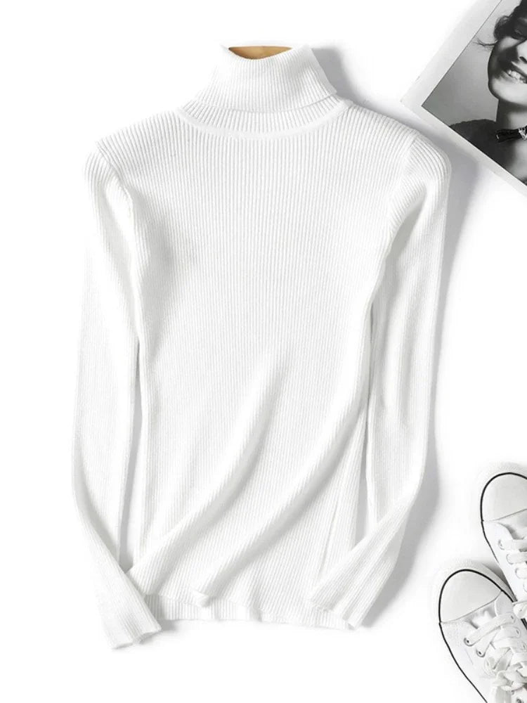 Women’s Knitted Turtleneck Sweater | Autumn Winter Slim Fit Ribbed Polo-Neck Jumper Pullover