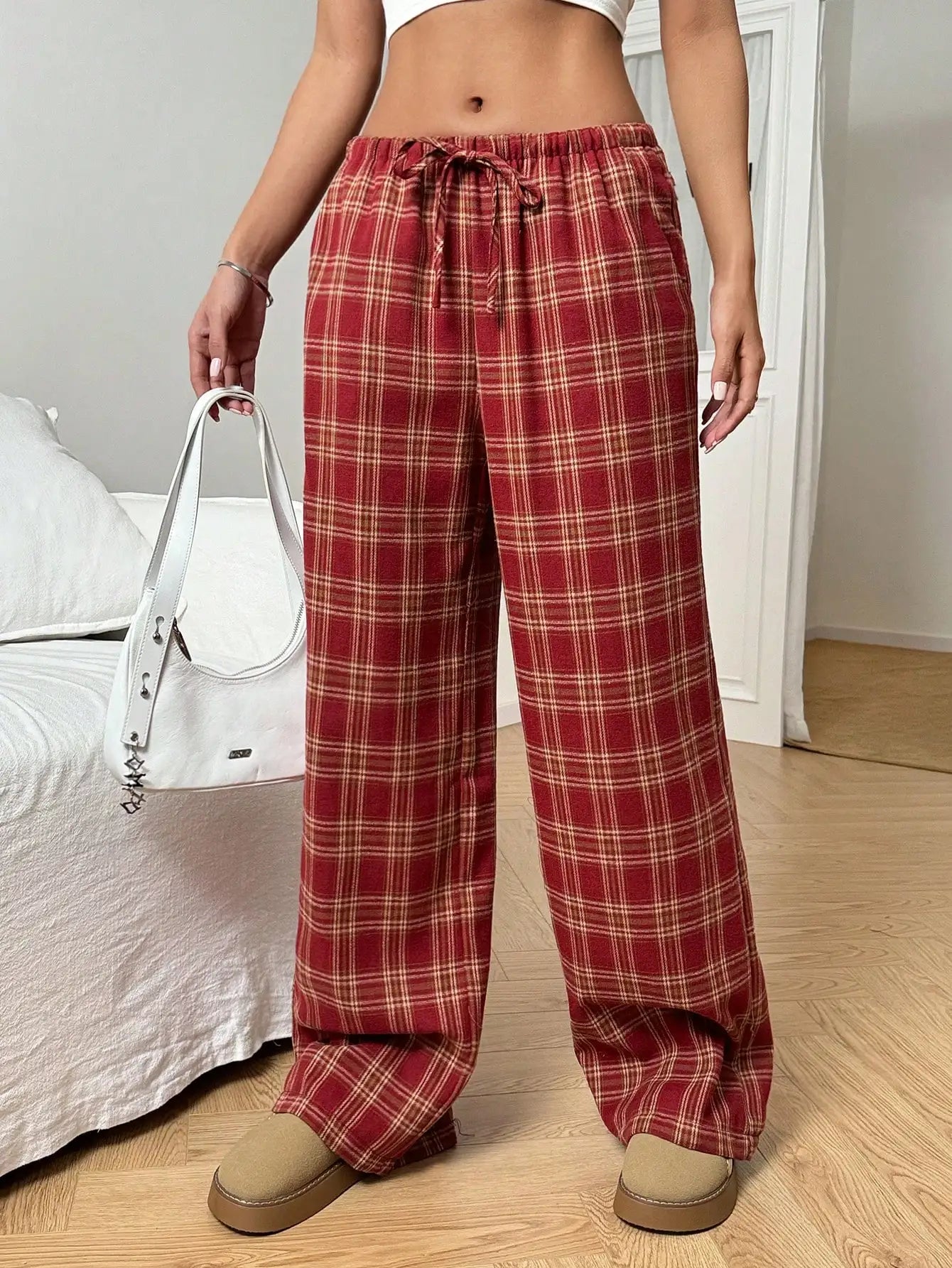 Vintage Slouchy Women's Pants with Pockets | Retro Aesthetic Drawstring Waist Trousers | Casual Loose Fit Pants