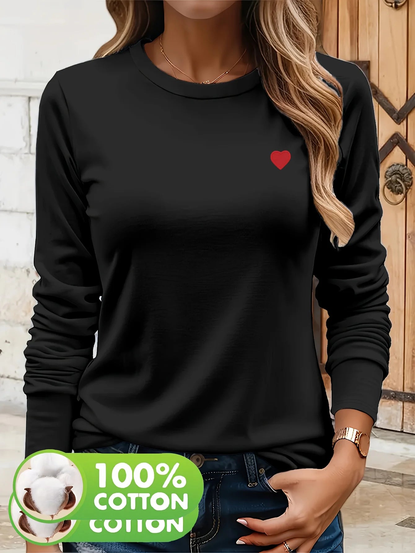 Women’s Heart Long Sleeve T-Shirt ❤️ 100% Cotton Autumn Winter Top ✨