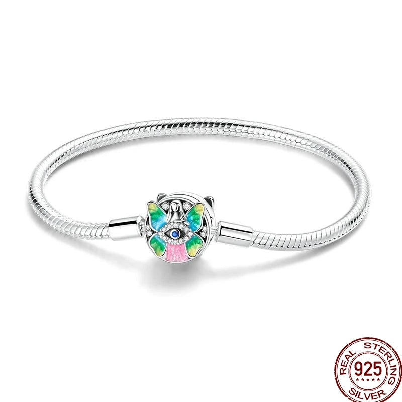 925 Sterling Silver Heart Moon Sun Clasp Charm Bracelet | 17–20CM Original Bracelet for Women | Fits Pandora DIY Beads Jewelry