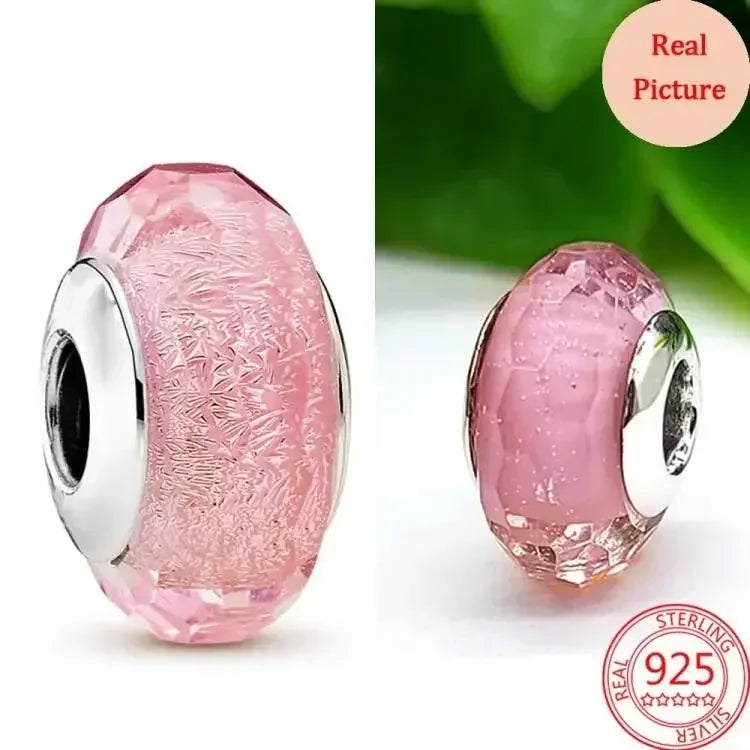 925 Sterling Silver Murano Glass Galaxy & Clover Heart Beads | Fit Pandora Bracelet DIY Jewelry Gift for Mum