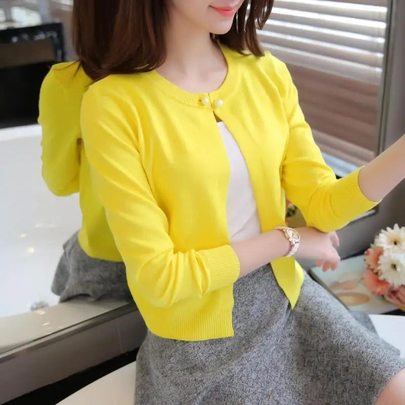 🌼 Yellow Spring Cardigan Sweater 🌞 Thin Sunscreen Shawl Coat 👗 Girls Long Sleeve Summer AC Wear