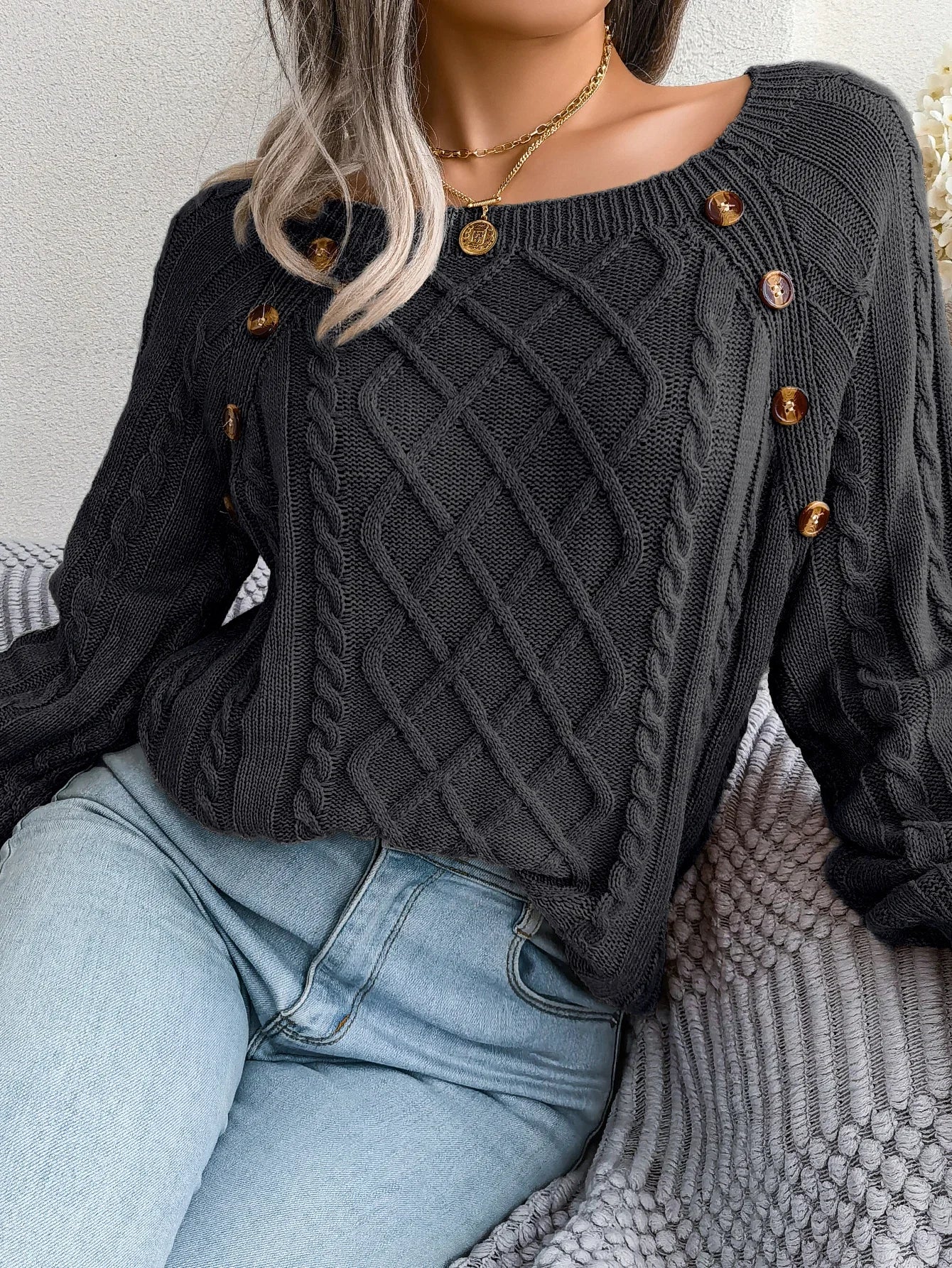 Women’s Casual Square Collar Knitted Pullover Sweater – Long Sleeve Autumn Winter 2025 Top