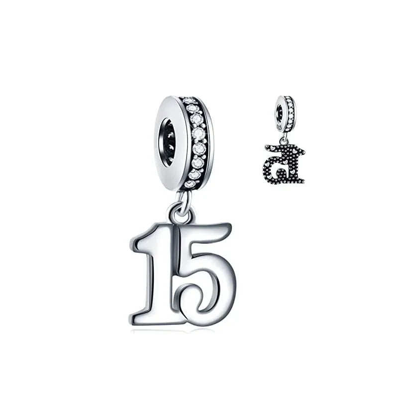 925 Silver Lucky Number Charms 16, 18, 21, 40 – Anniversary & Birthday DIY Bracelet Beads