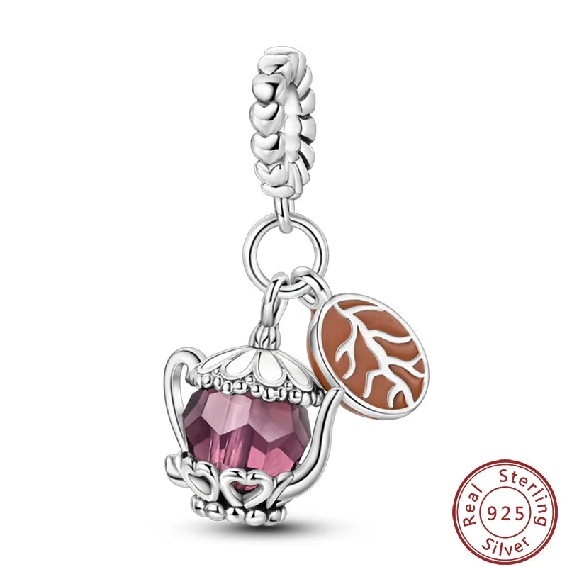 925 Sterling Silver Dessert Afternoon Tea Charm – Coffee, Cake, Pizza & Fries Beads Fit Original Pandora Bracelet DIY Jewelry