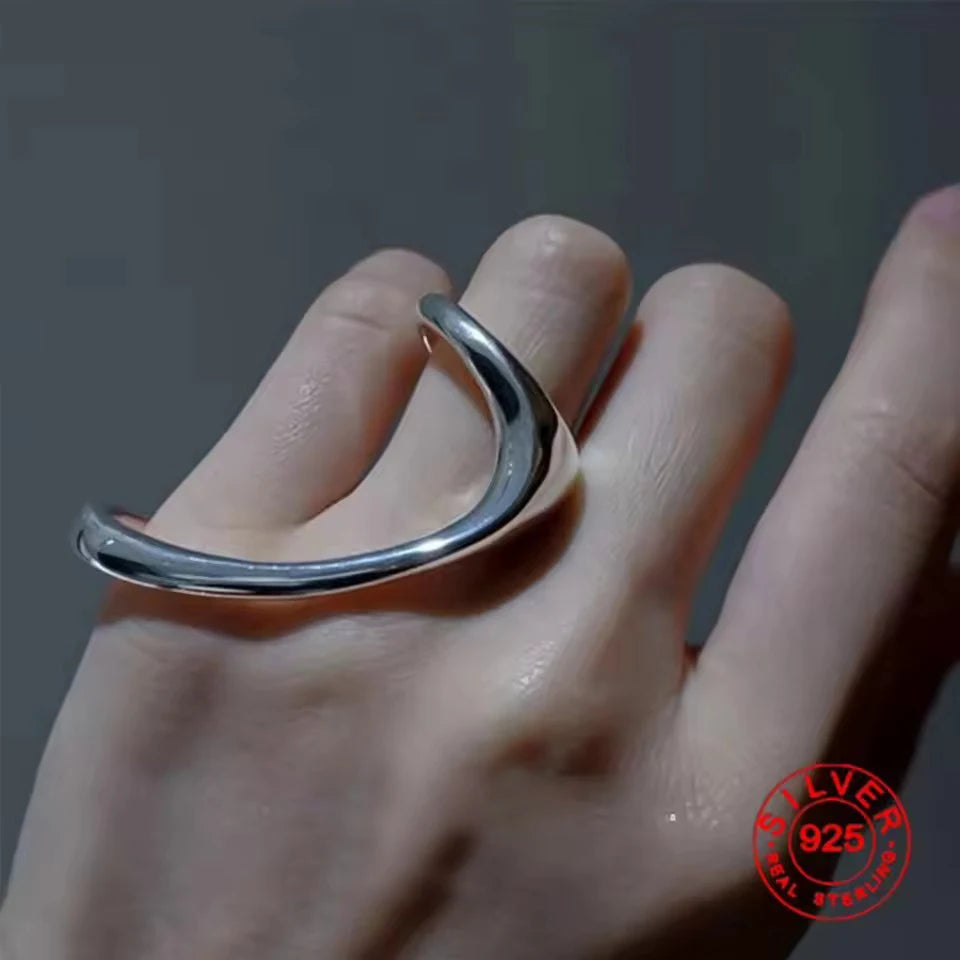 Sam Panda 925 Sterling Silver Adjustable Chain Ring | Vintage Open Finger Ring for Women & Men | Fine Jewelry Gift