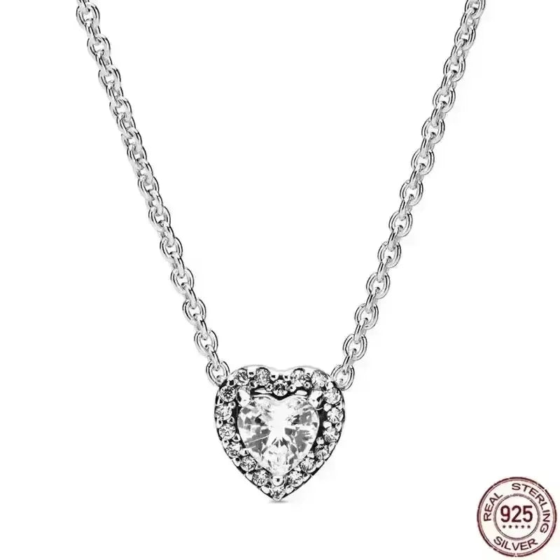 New 925 Sterling Silver Sparkling Heart-Shaped Square Pendant Necklace for Women