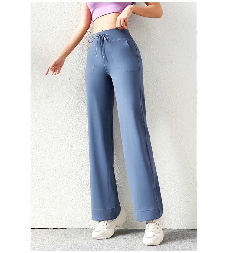 Women’s Loose Straight Sweatpants | Casual Wide Leg Running Pants | Drawstring Yoga Leggings with Side Pockets