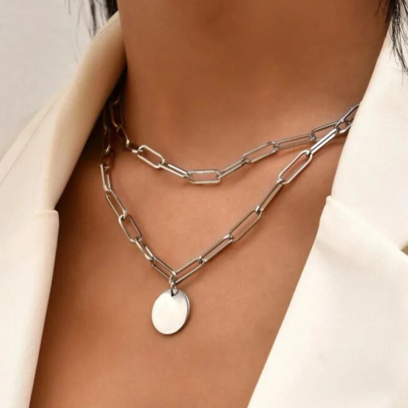 2021 Fashion Chunky Thick Lock Choker Necklace for Women – Twist Gold Color Silver Plated Statement Chain Jewelry