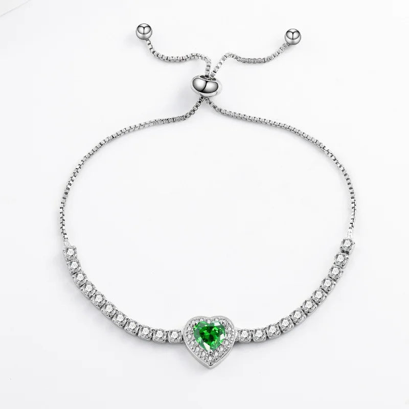 925 Sterling Silver 3D Heart-Shaped Adjustable Love Color Bracelet for Women