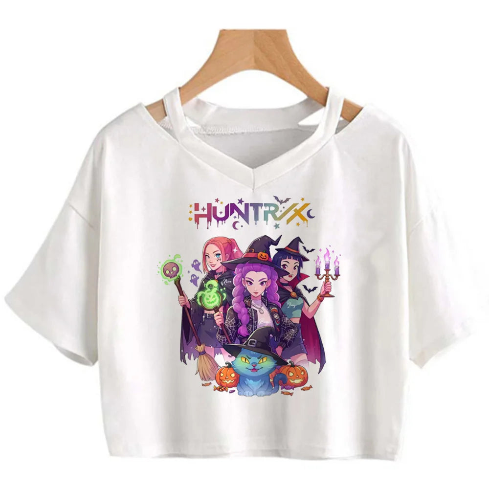 Kpop Demon Hunters Girls Crop T-Shirt – Women’s O-Neck Summer Y2K Punk Sleeveless Top
