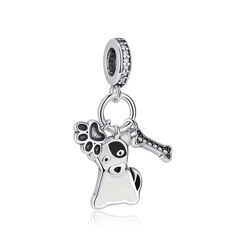 Original Sterling Silver Pet Paw Charm | Love Dog Cat Print Beads for Pandora Bracelets & DIY Jewelry