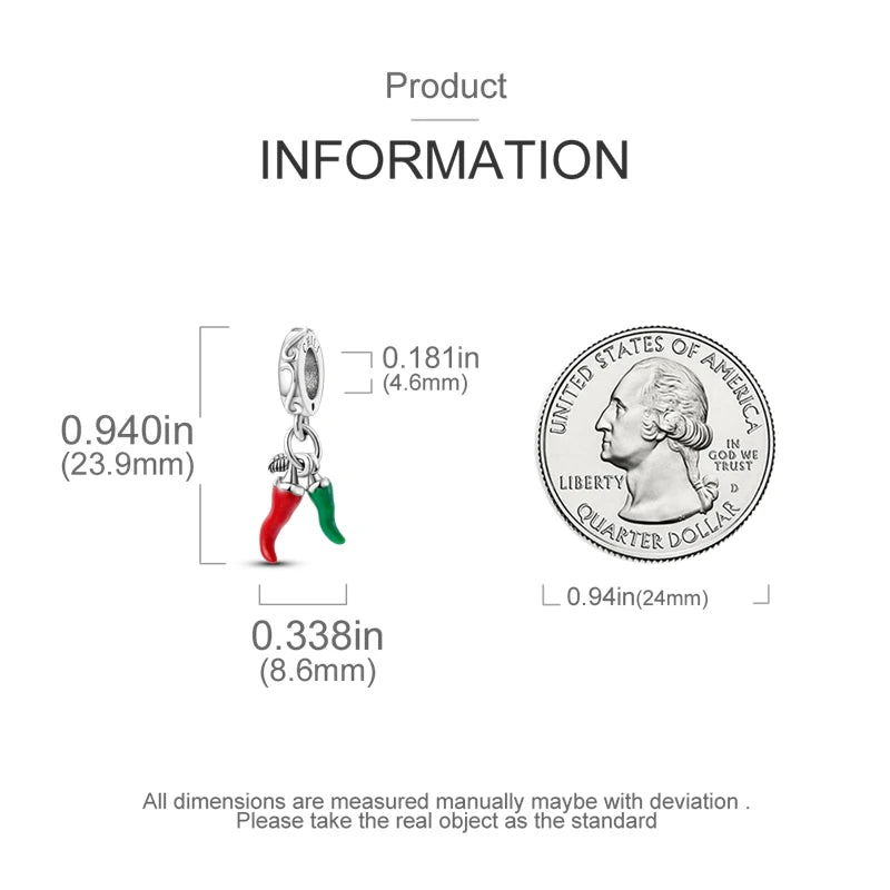 100% 925 Sterling Silver Life Tree & Chili Pepper Charms – Fit Pandora Bracelet, DIY Parent-Child Jewelry Gift