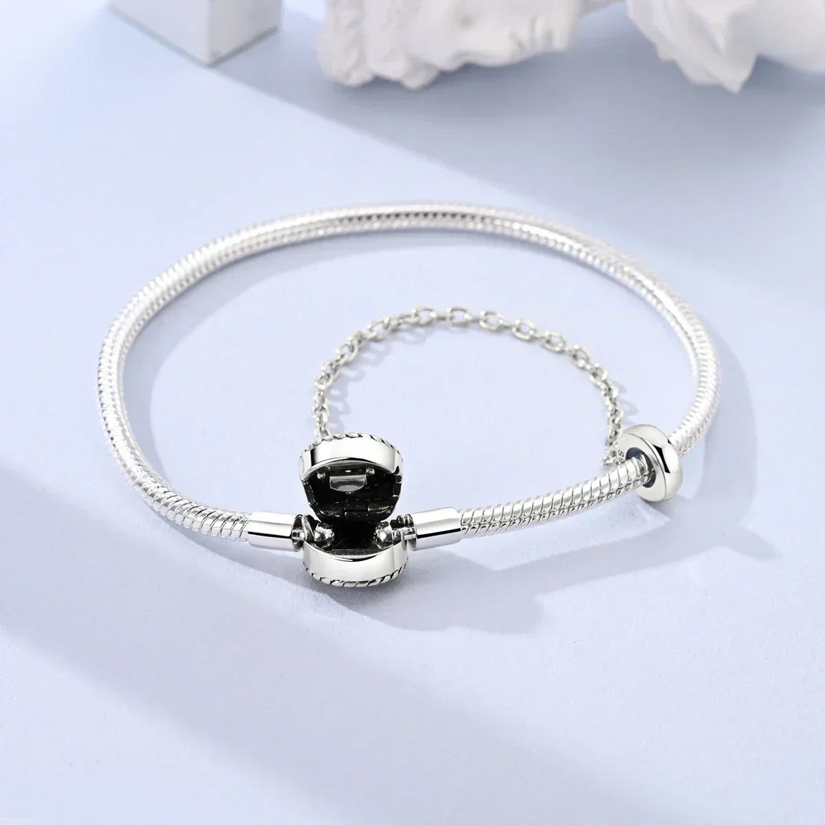 925 Sterling Silver Heart & Star Moon Bracelet | Pave Zirconia Snake Chain, Cat Claw Love Bangle for DIY Jewelry