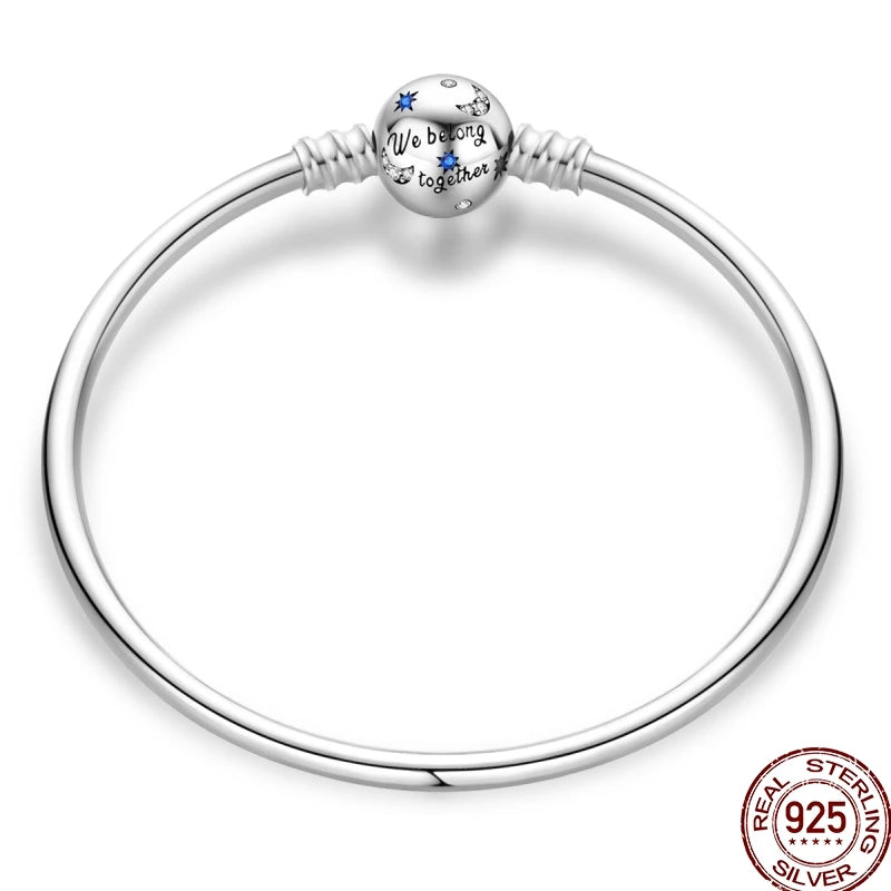 925 Sterling Silver Heart Moon Sun Clasp Charm Bracelet | 17–20CM Original Bracelet for Women | Fits Pandora DIY Beads Jewelry