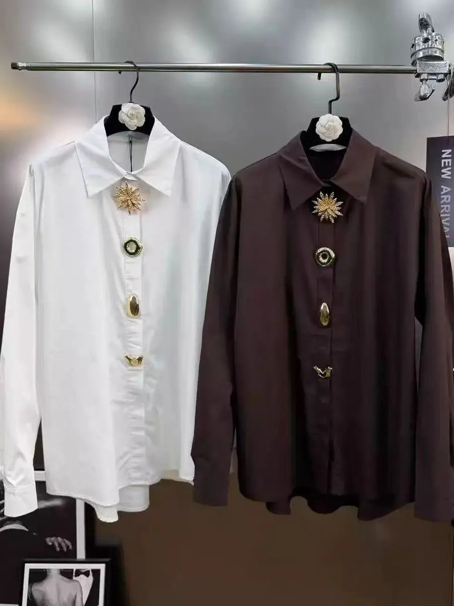 Luxury Sequins Cotton Blouse ✨ Women Long Sleeve Trendy Top 🌸 Autumn Spring
