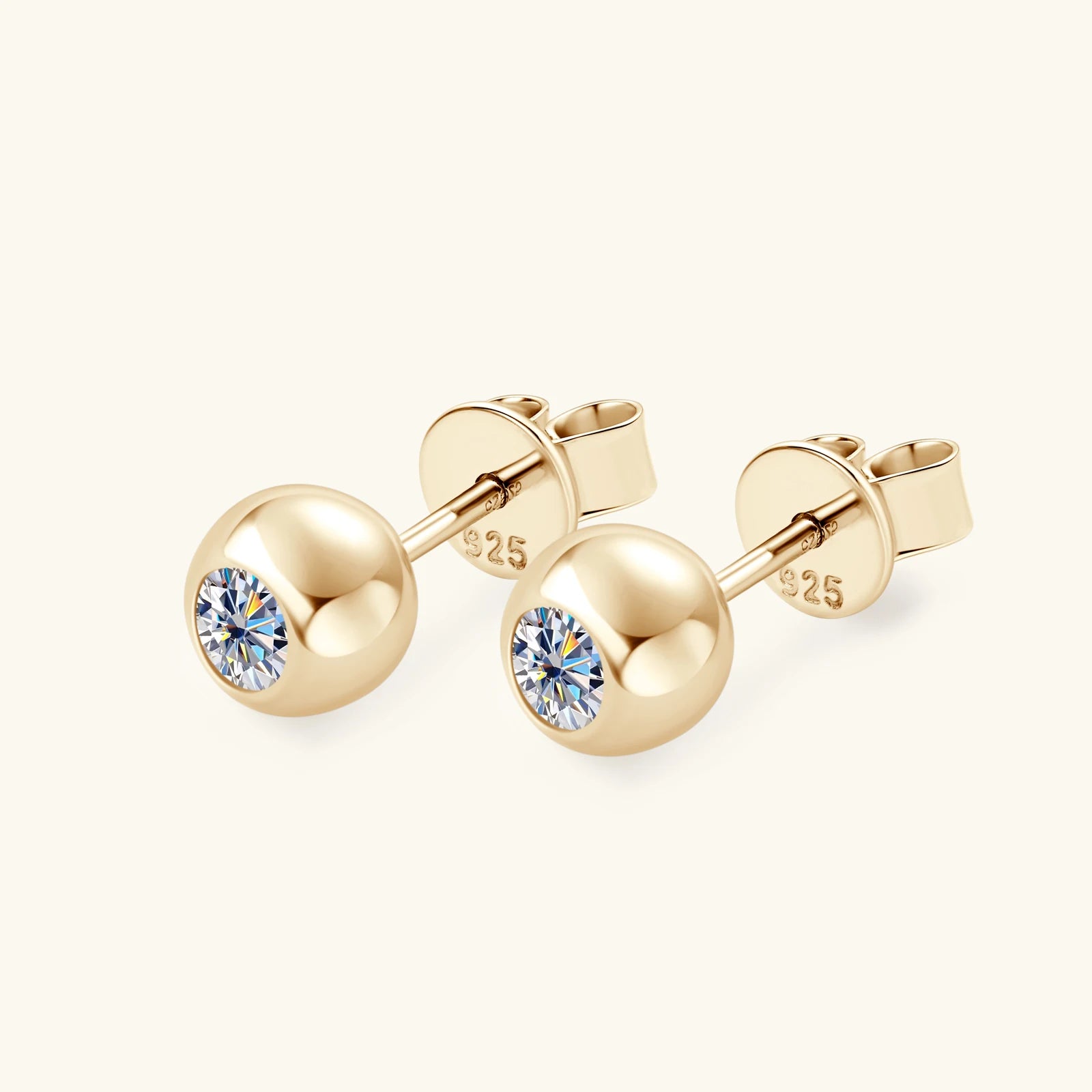 0.2ct Moissanite Bubble Stud Earrings – 925 Sterling Silver 18K Yellow Gold Plated Unisex Jewelry