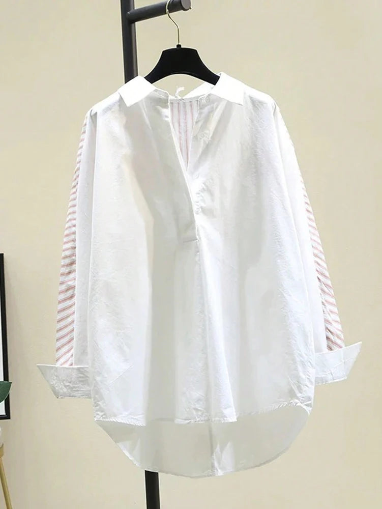 Fall New Arrivals Women’s Striped Patchwork Casual Shirt – Single-Breasted Button-Down Summer Top 🍂👚