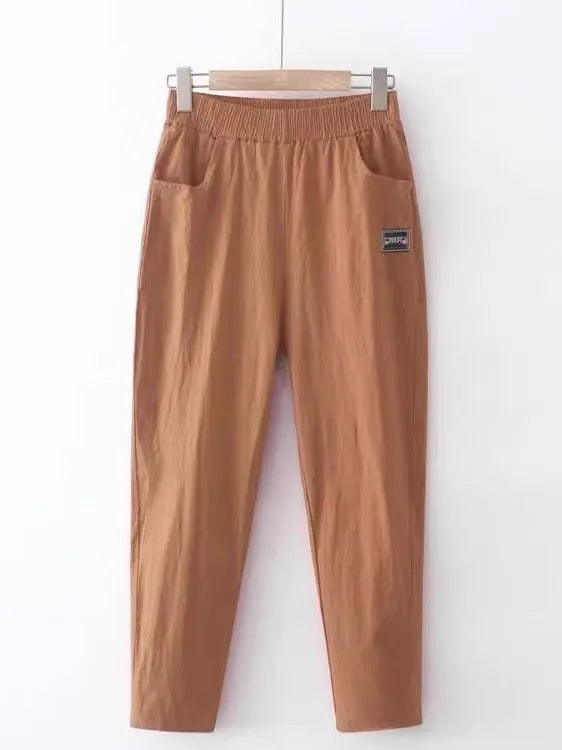 Slimming Straight Leg Cotton Linen Harem Pants – High Waist Casual Summer Trousers Women Loose Fit