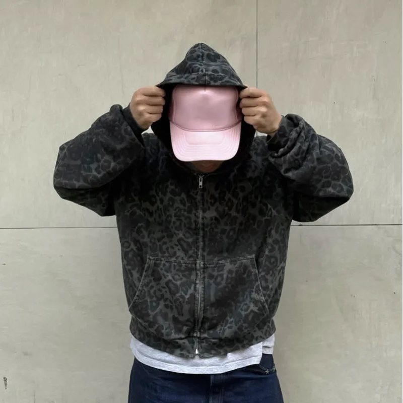 2025 Leopard Print Zipper Hoodie | Harajuku Streetwear Sweatshirt | Warm Autumn Winter Fashion for Women