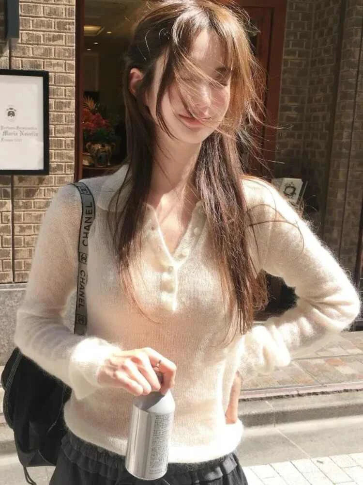 Sweet Soft Button-Up Knitted Sweater for Women | Loose Fit Flip Collar Knitwear | Comfortable Autumn Pullover