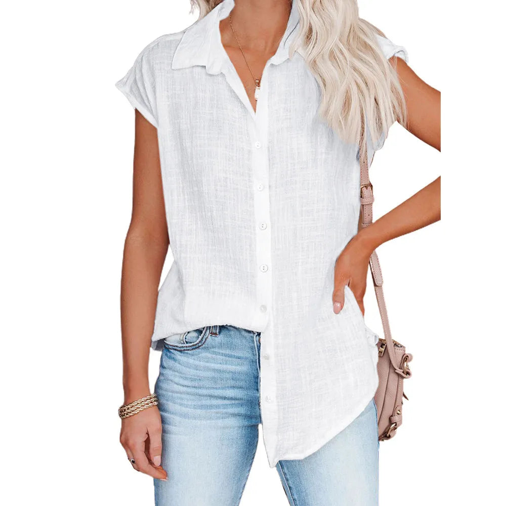 Summer Solid Cotton Linen Shirt for Women – Casual Short Sleeve Loose T-Shirt Ladies Thin Tee Top 🌿✨