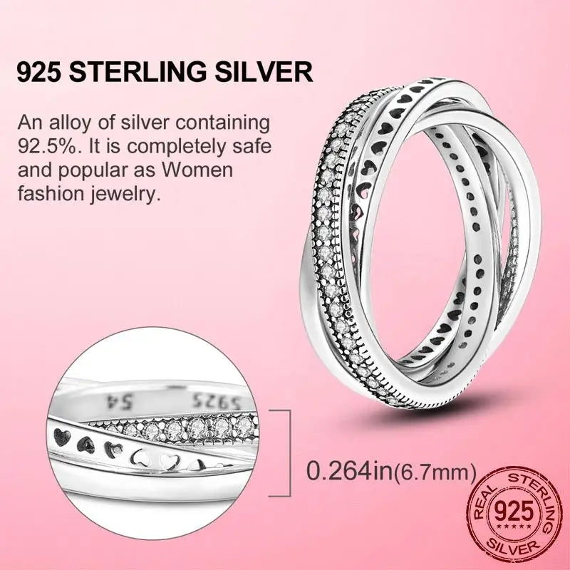 925 Silver Sparkling & Polished Lines Ring for Women | 2025 New Finger Ring | Wedding Engagement Jewelry Gift Anel