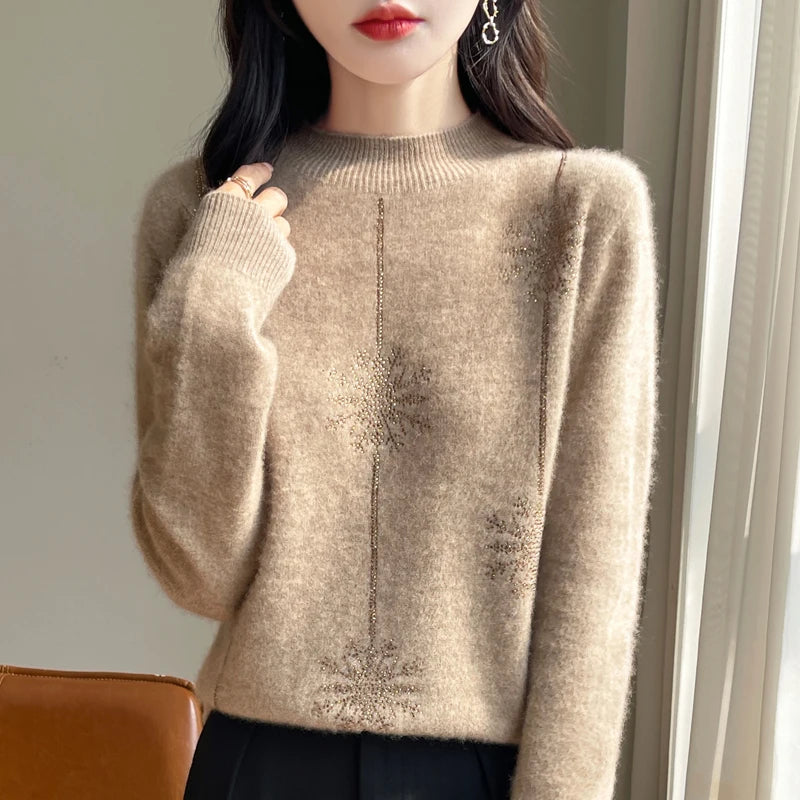 Women Christmas Sweater – Mock Neck Long Sleeve Thick Warm Pullover | Autumn Winter Knitted Loose Jumper Red