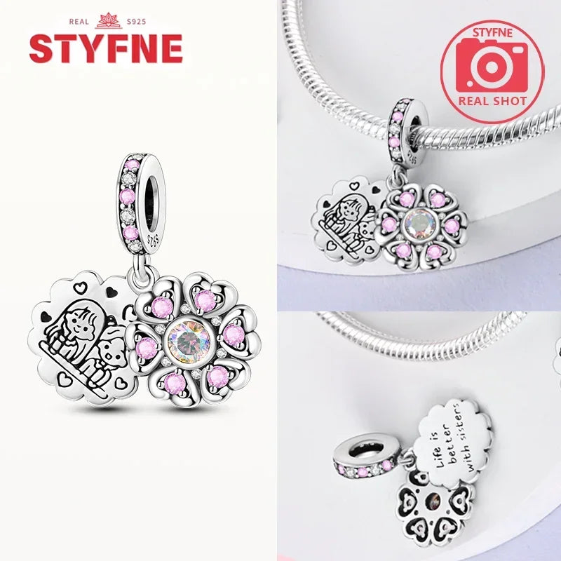 S925 Silver Forever Love Family Sister Heart Charm – Fit Original Bracelet DIY Jewelry Gift for Women & Friends