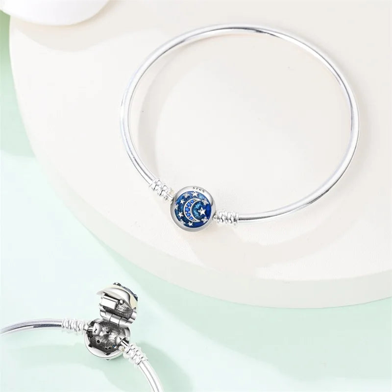 925 Sterling Silver Rainbow Leather Braided Bracelet | Eternal Love Stars & Moon Charm – DIY Women’s Beaded Jewelry Gift