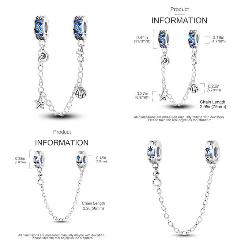 Star Moon & Evil Eye Chain Charm 🌙💙 925 Silver Bracelet Bead Women