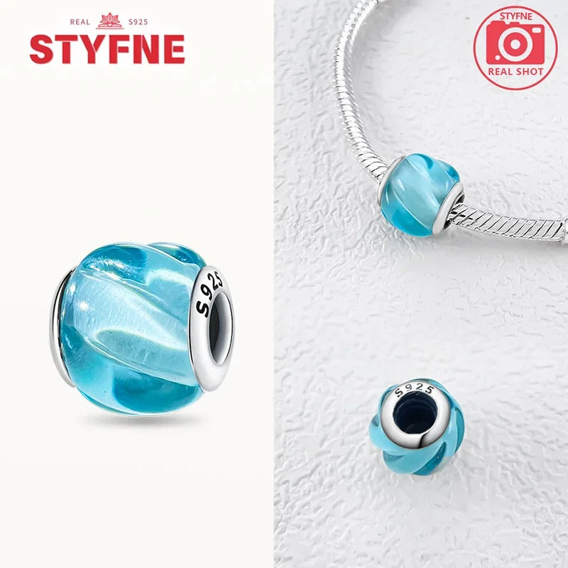 925 Sterling Silver Blue Series Crystal Enamel Murano Bead | Fit Original Bracelet Women DIY Fine Jewelry Gift