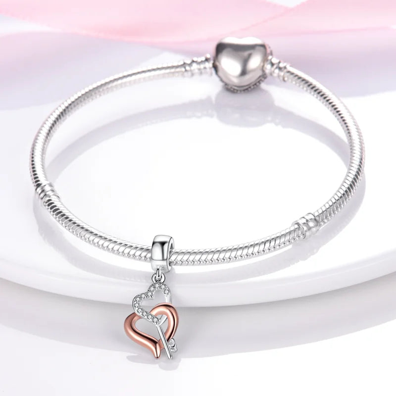 925 Sterling Silver Colorful Charms – Rose, Crown, Rainbow & Heart Dangle Beads Fit Pandora Bracelet & Necklace