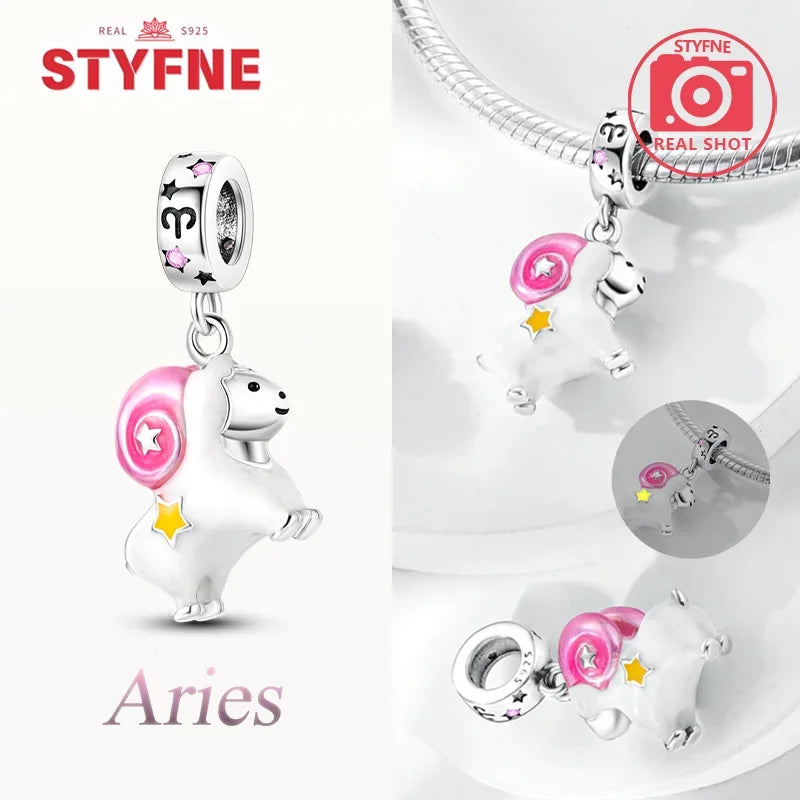 925 Sterling Silver Luminous Constellation Zodiac Charm – Scorpio, Aries, Cancer Pendant Bead Fit Original Pandora Bracelet Women Jewelry