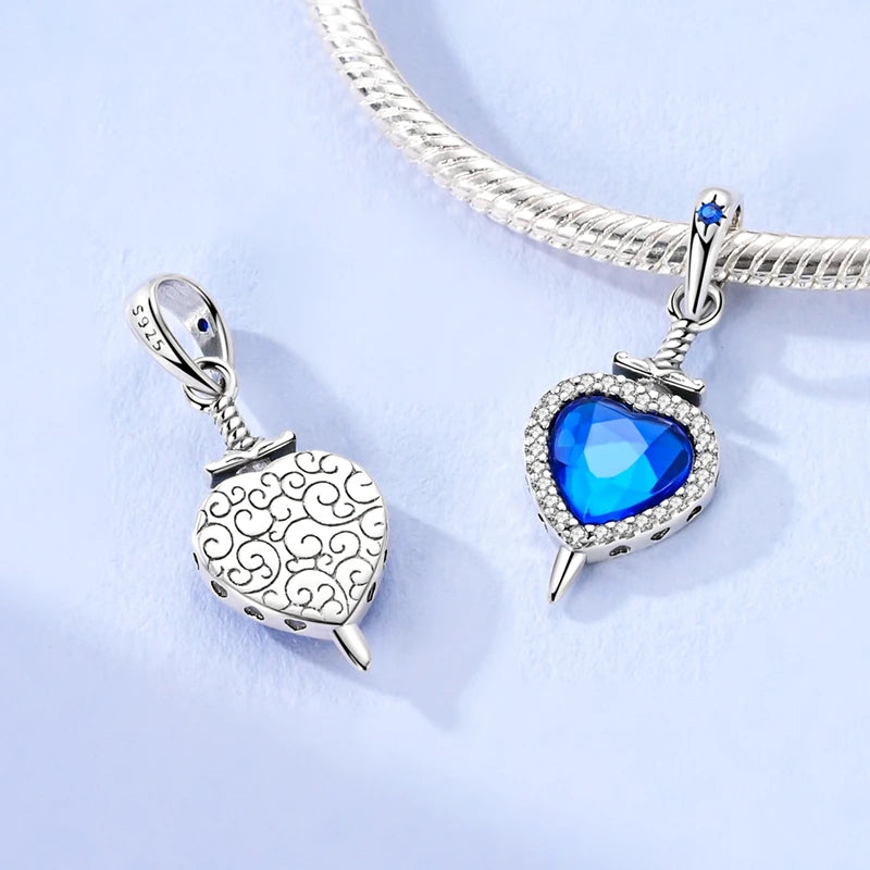 Blue 925 Sterling Silver Rotating Evil Eye Palm Moon Starry Sky Charms | Fit Original Bracelet Pendant Women Jewelry