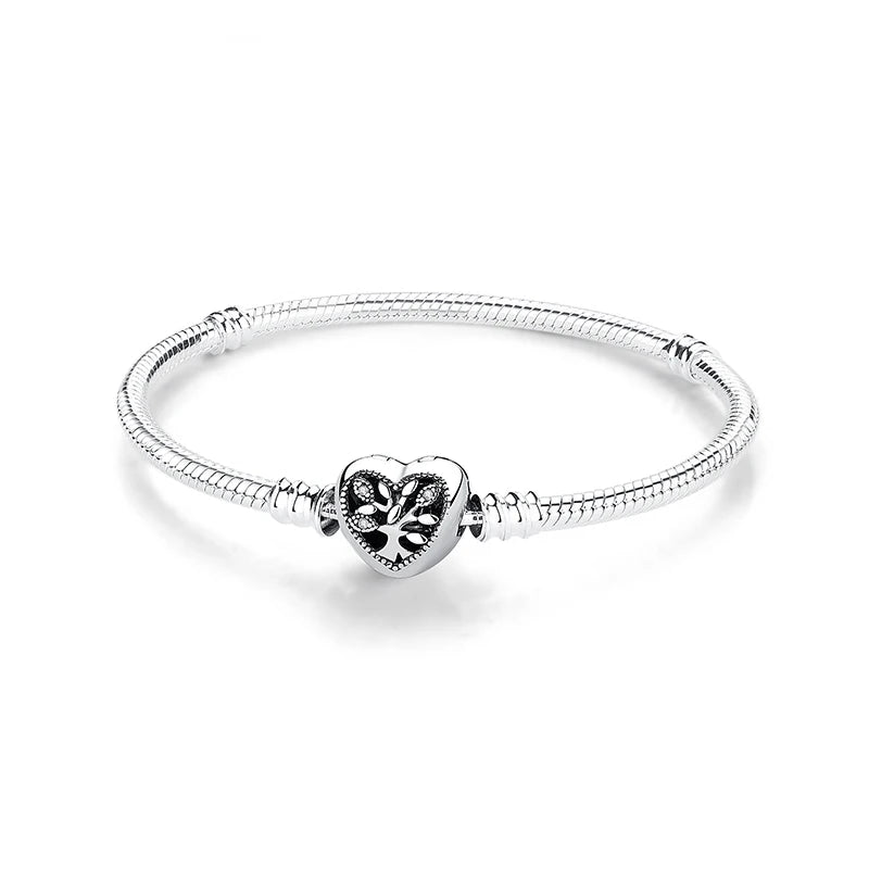 Silver Color Charm Bead Bracelet – Heart, Family, Ball & Star Charms for Women