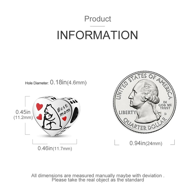 925 Sterling Silver Heart Shaped Warm Family Charm Beads Butterfly Flower Pendant