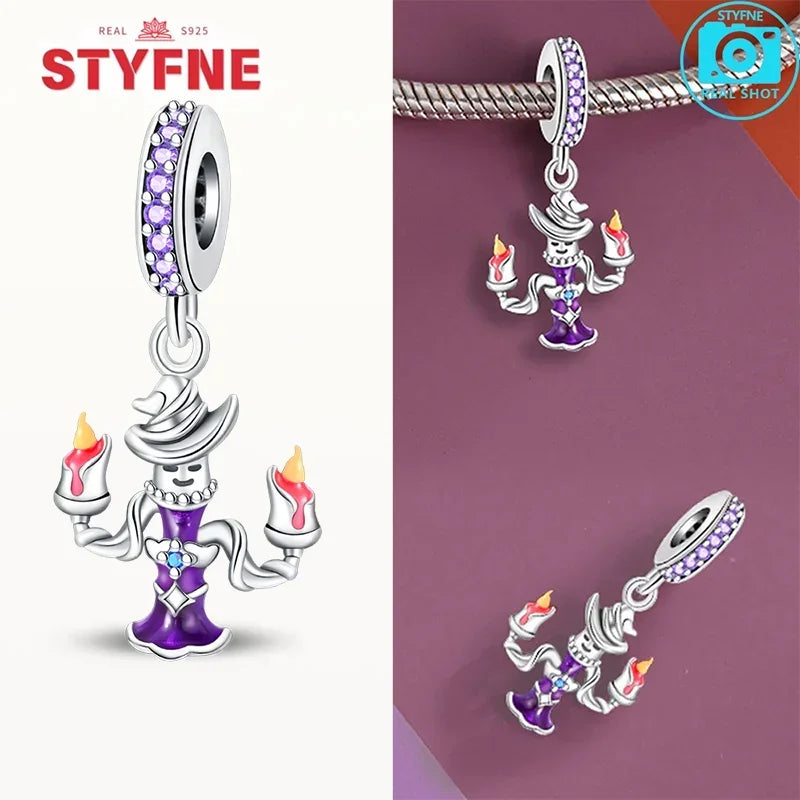 925 Sterling Silver Purple Witch Hat & Magic Book Charm – Halloween Beads Fit Original Pandora Bracelet DIY Jewelry Gift for Women
