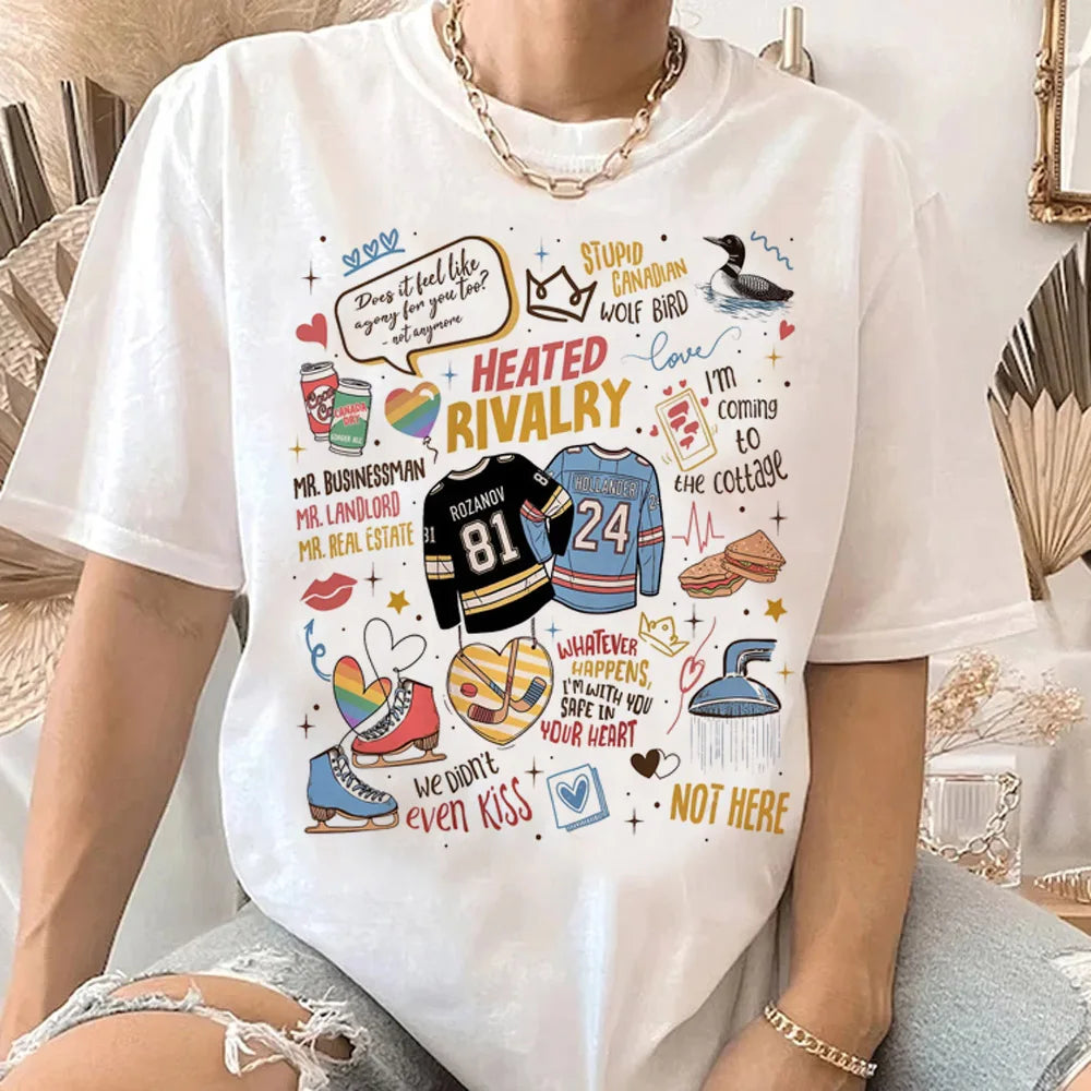 Hot Heated Rivalry T-Shirt 🔥 Women Cartoon Graphic Y2K Streetwear Top ✨