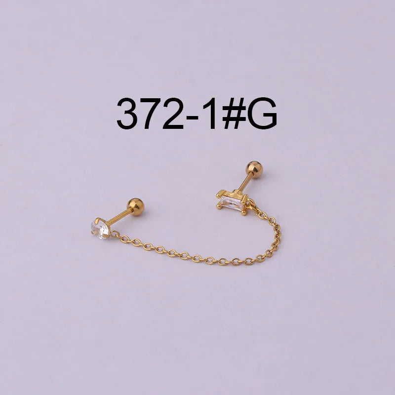 Women’s Punk Rock Helix Ear Cuff with Long Chain | Surgical Steel Fake Cartilage Hoop Earrings Set