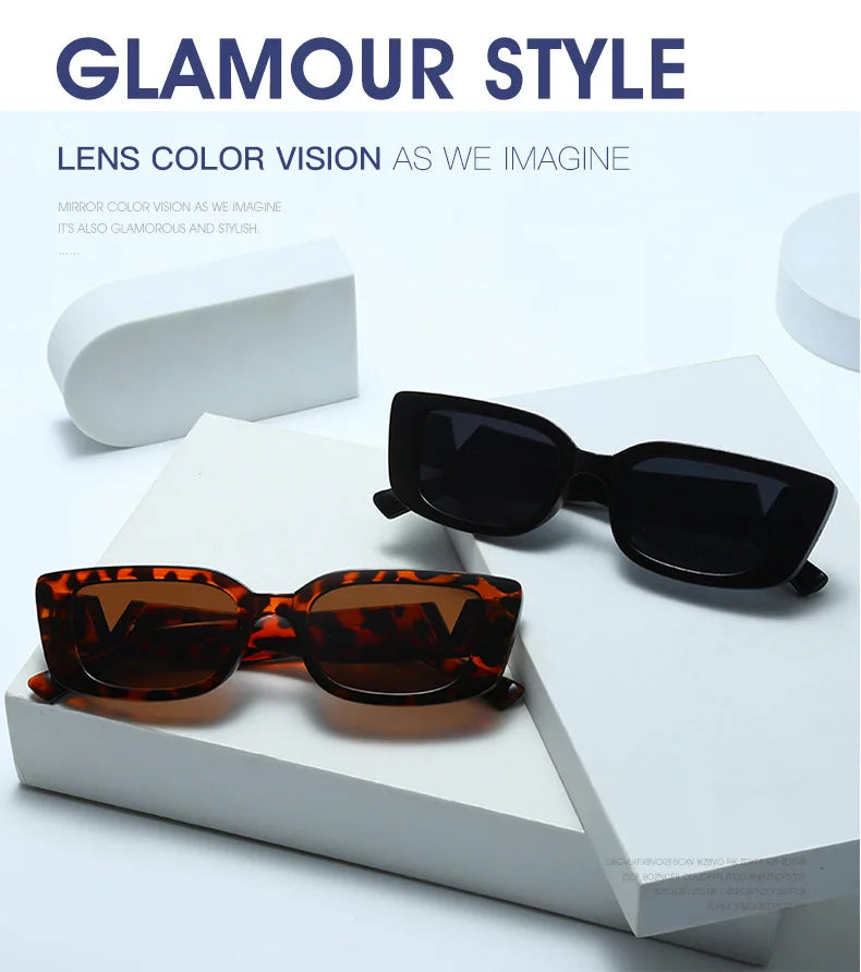 Retro Rectangle Sunglasses for Women – Brand Designer Vintage Small Frame Luxury Sun Glasses | Classic Black Square