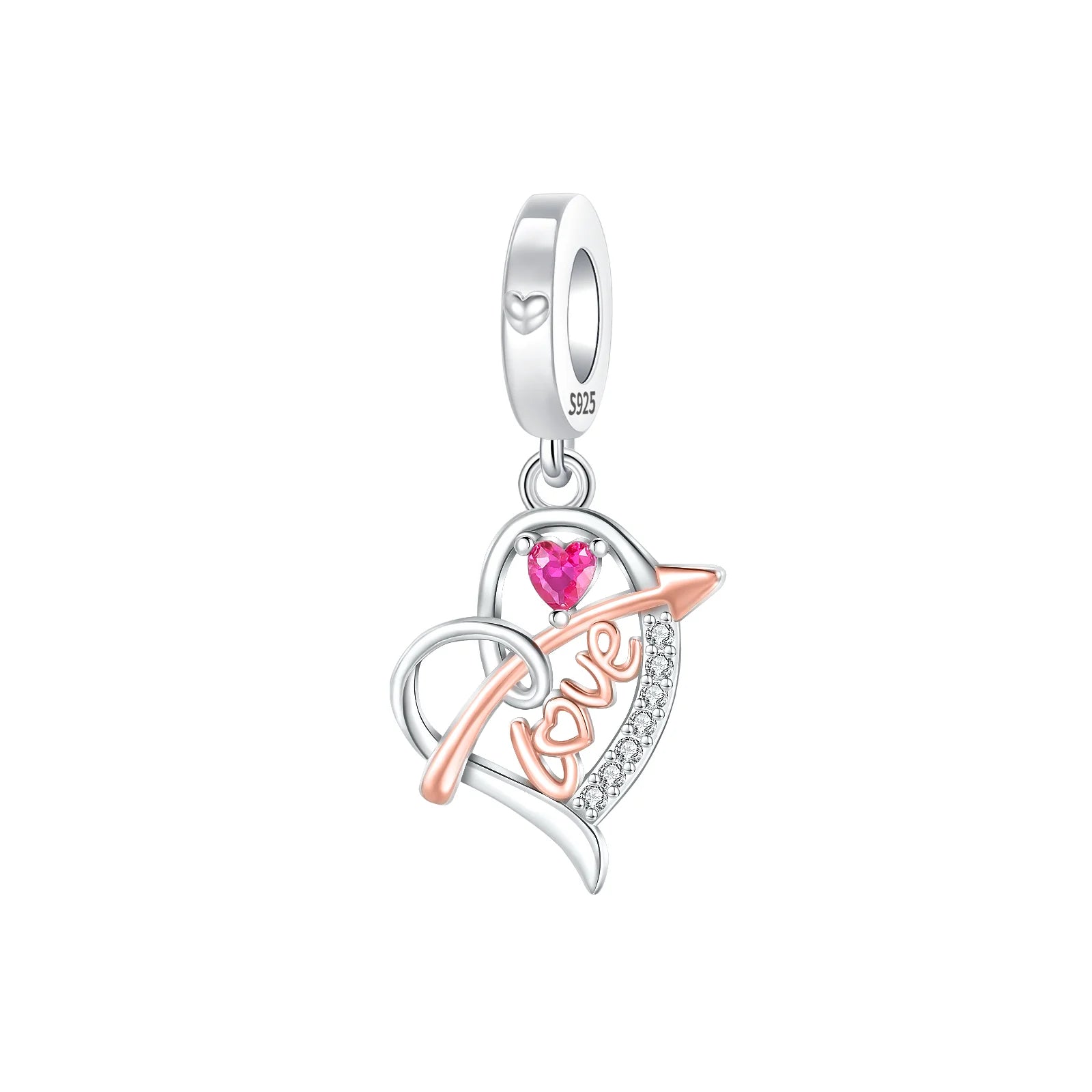 Romantic Pink Flowers 925 Sterling Silver Charms | Bag Lipstick Heart Bow Rose Bead Fit Original Bracelet DIY Jewelry Gift
