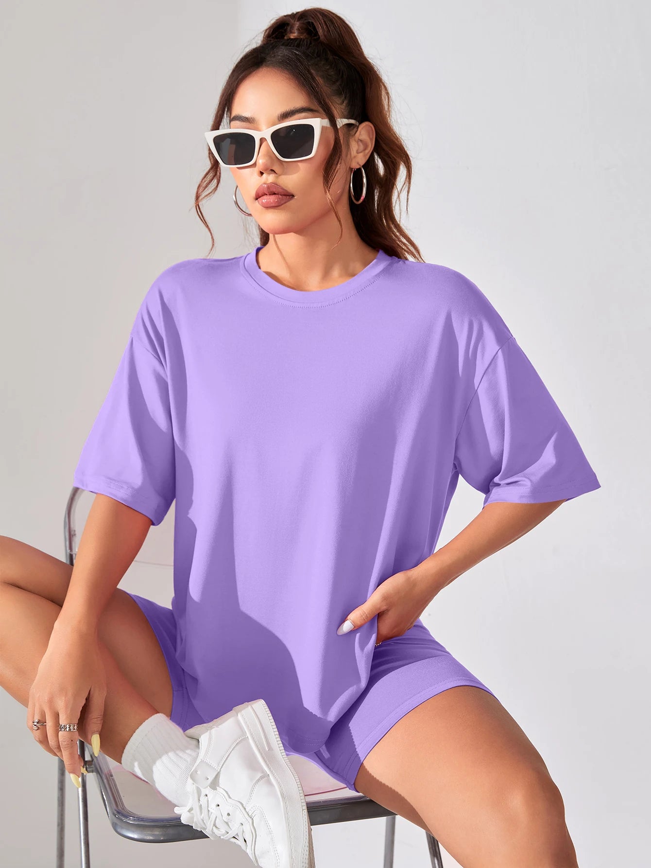 Solid Color Short Sleeve Women’s Fitness T-Shirt – Soft Cotton Breathable Loose Tee | Comfortable Basic Top