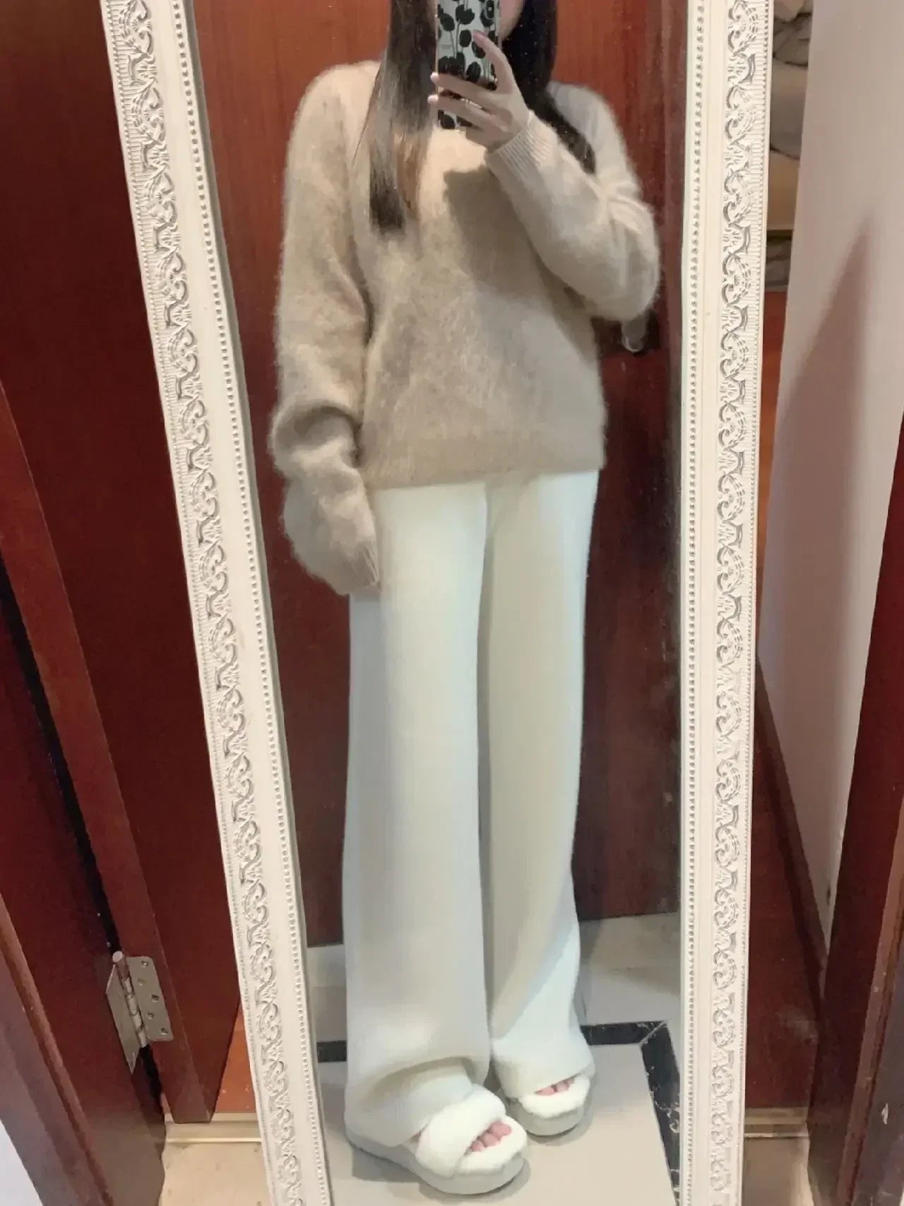 Autumn & Winter Women’s Wool High Waist Loose Wide Leg Pants – Cloud Casual Soft Straight Trousers