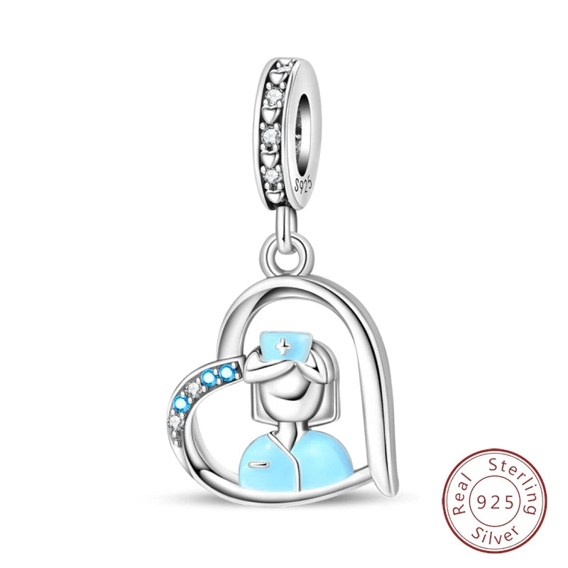 Doctor Nurse 925 Sterling Silver Charms Beads | Original Trendy Medical Pendant for DIY Bracelet Jewelry