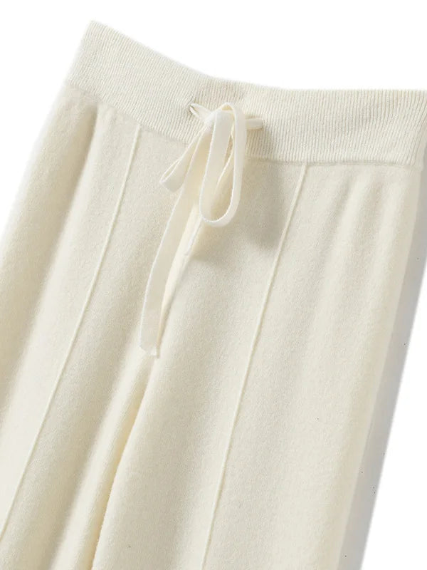 High Waist Knitted Wool Wide Leg Pants – Extended Length Drawstring Casual Loose Slimming Trousers for Autumn & Winter