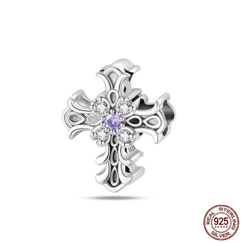 925 Sterling Silver Classic Purple Retro Heart Charm | Lotus Angel Beads for Bracelet & Necklace DIY Jewelry