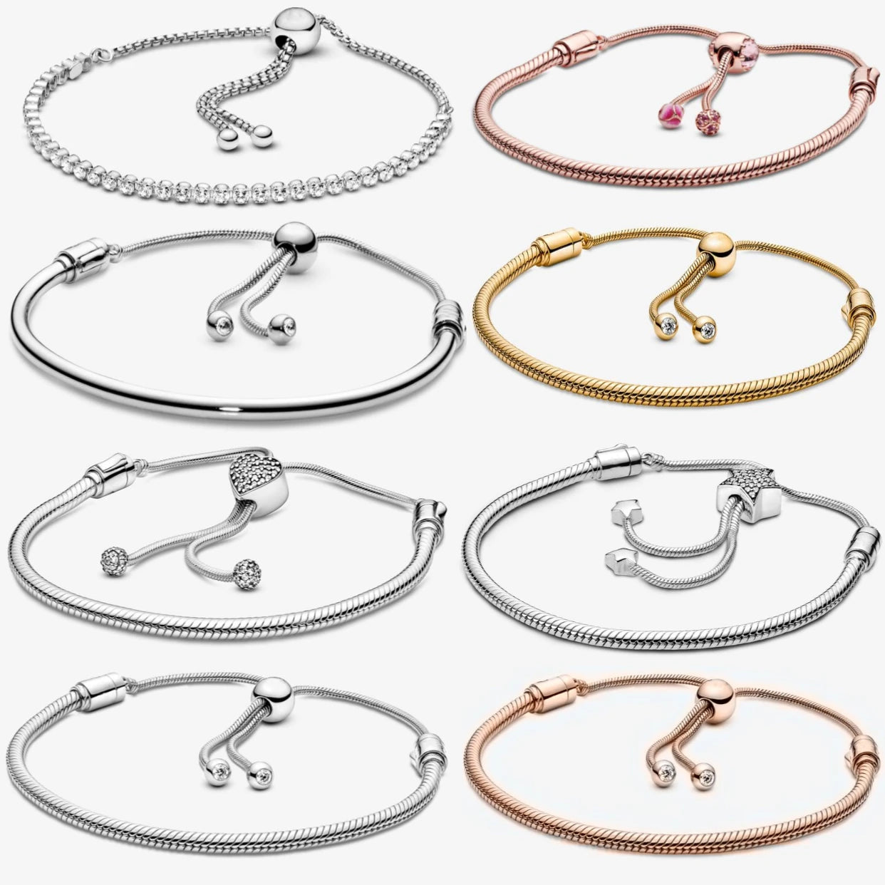 100% 925 Sterling Silver Adjustable Snake Bone Chain Charm Bracelet for Women | Original DIY Jewelry