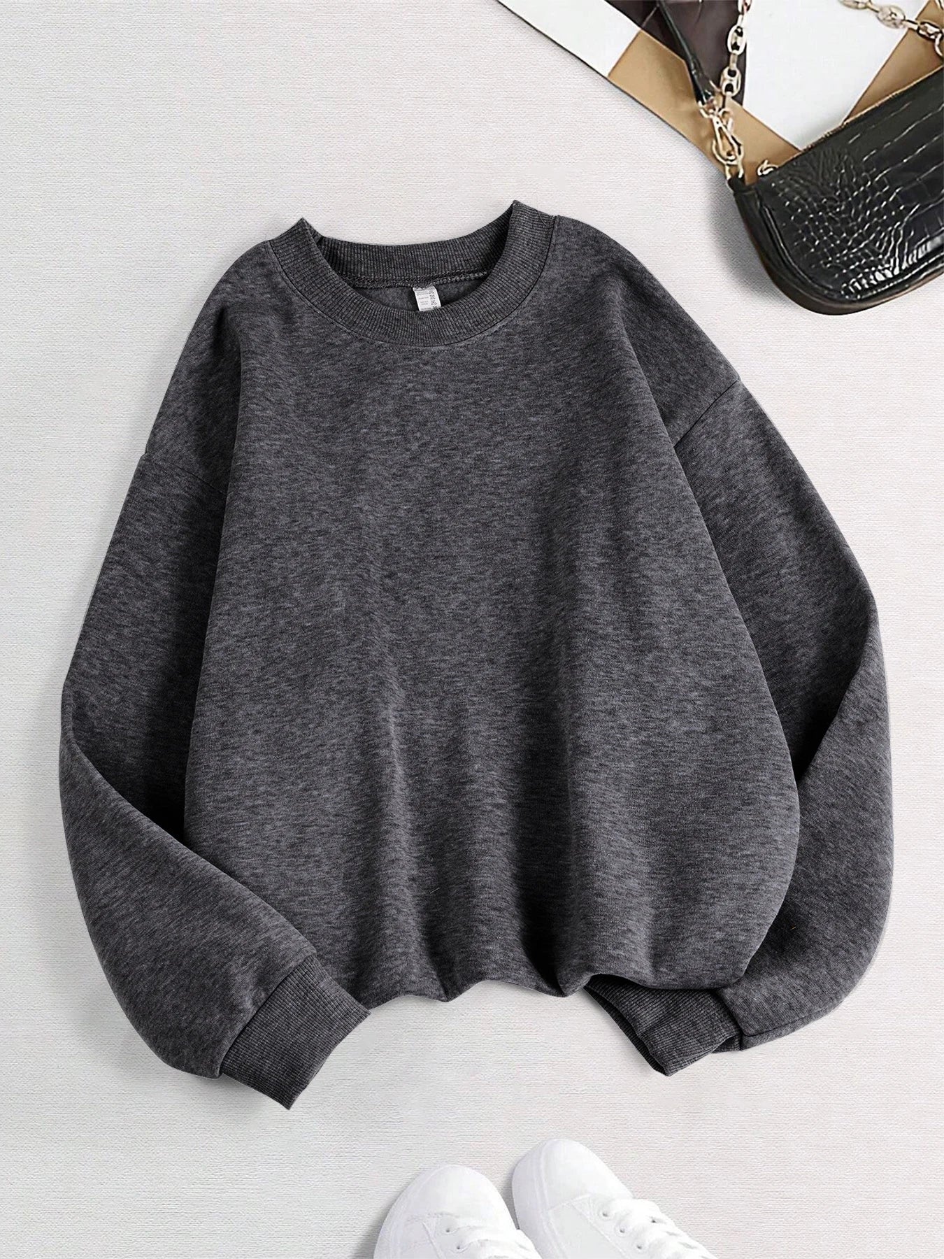 Women’s Solid Sweatshirt | Casual Warm Hoodie | Loose Fleece Crewneck Pullover Top for Autumn & Winter