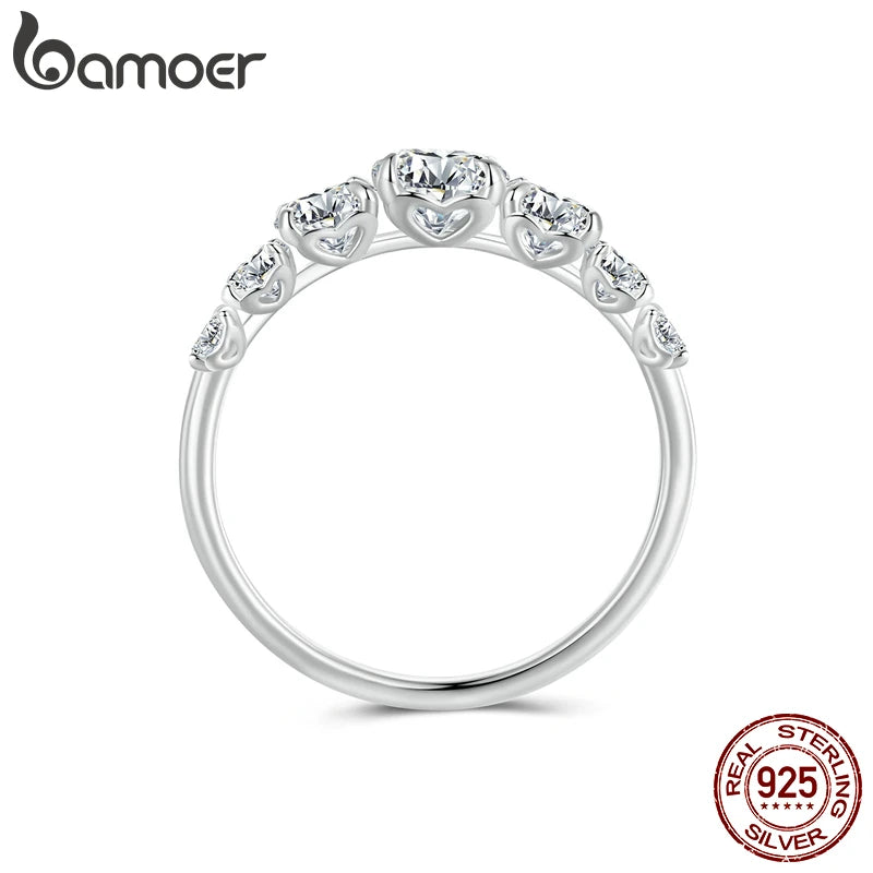 Bamoer D Color VVS1 EX Moissanite Heart Ring – 925 Sterling Silver Engagement & Wedding Jewelry for Women